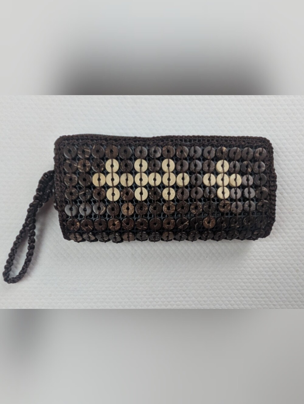 Handcrafted Coconut Shell Beaded Wristlet Pouch  Natural Eco-friendly